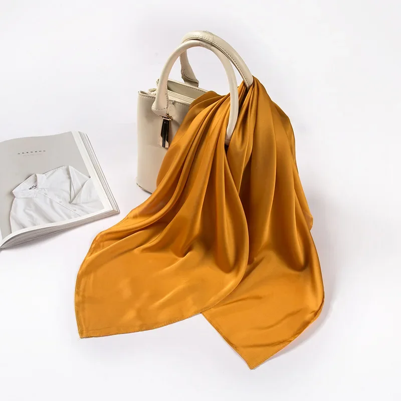 وشاح ساتان نسائي 70 سم بلون مو - مراجعة Silk Scarf Square وسعره